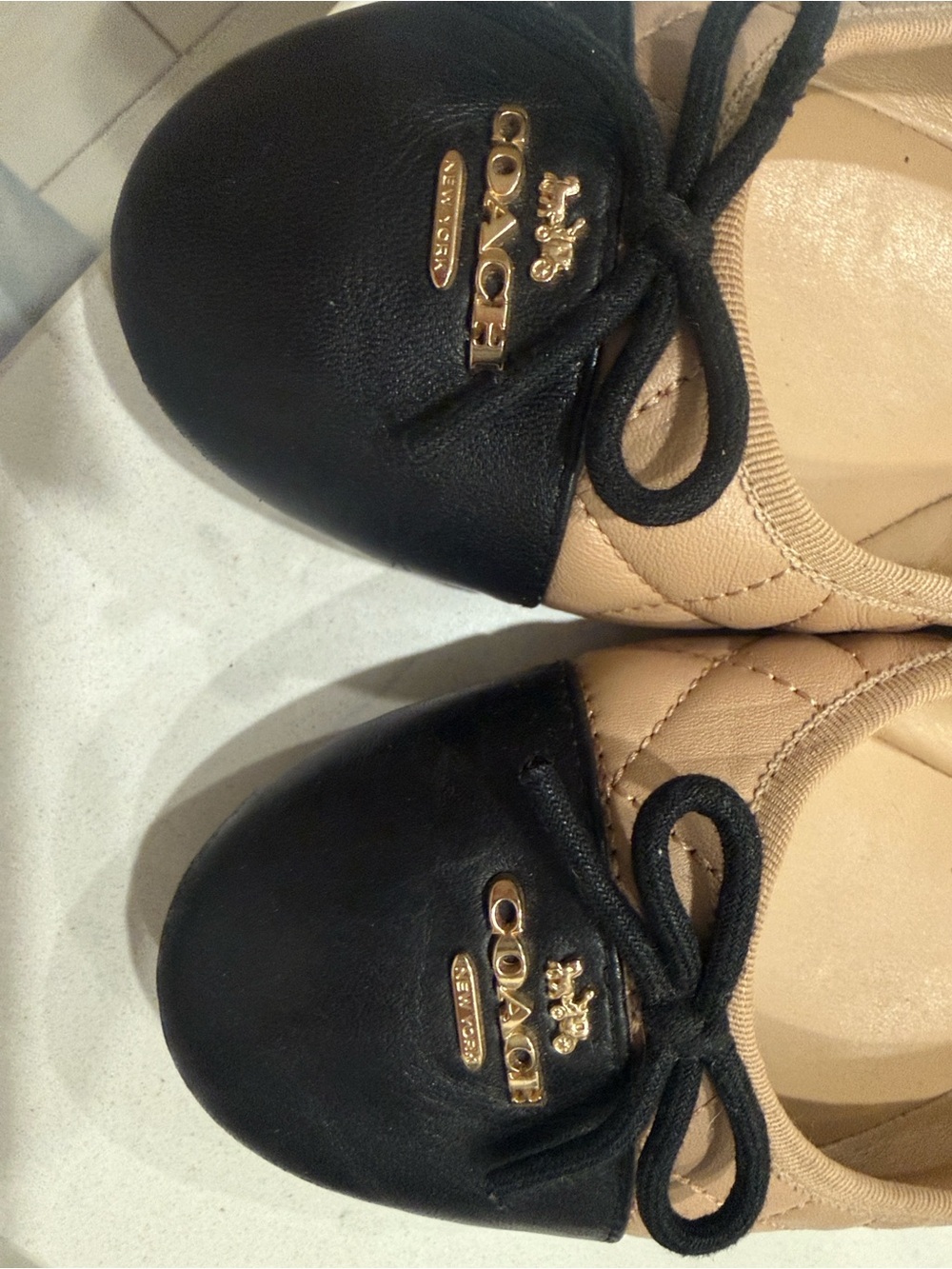 Coach Two-Tone Nude and Black Quilted Ballet Flats - Picture 4 of 6